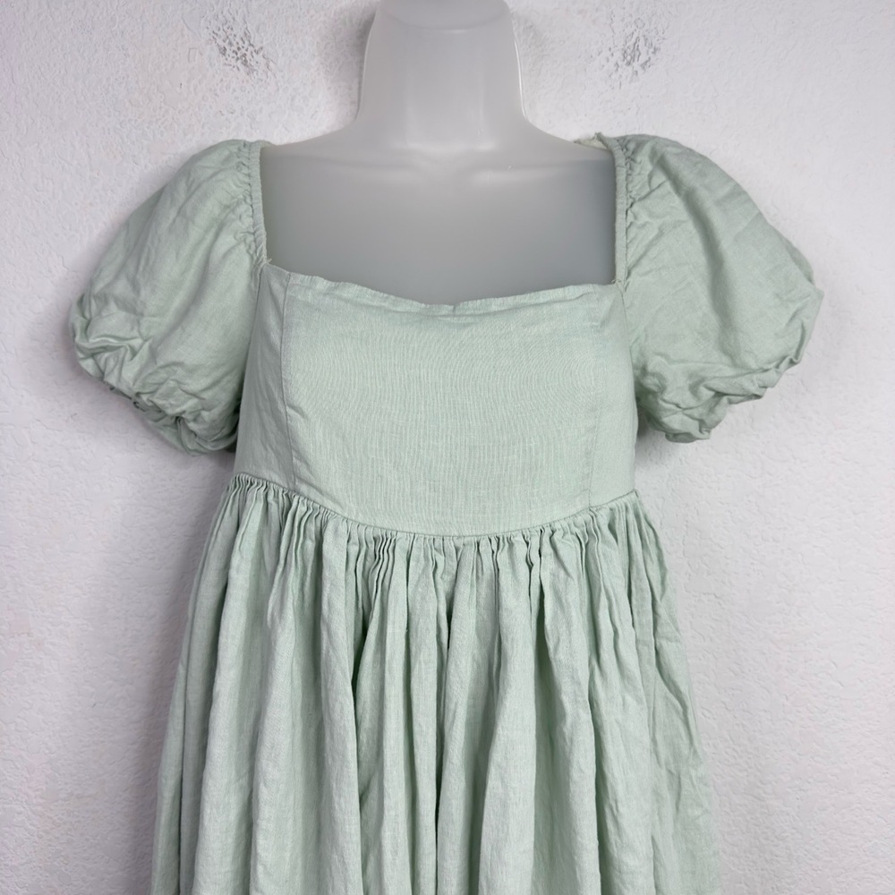 American Threads Dress Womens M Green Linen Blend Babydoll Romantic Y2K Cottage - Picture 3 of 7